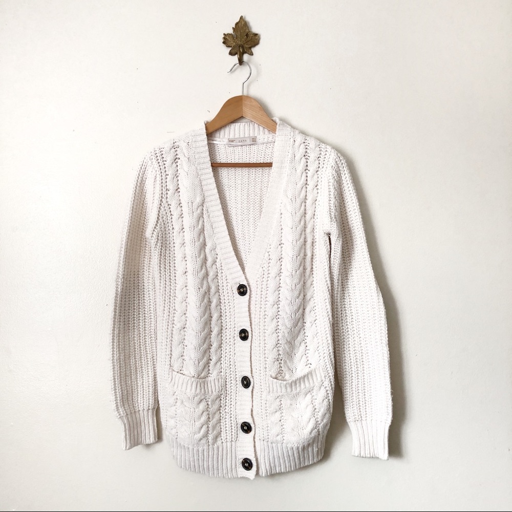 Zara White Grandpa Sweater Cardigan